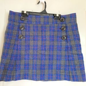 Plaid wool mini skirt, cute buttons